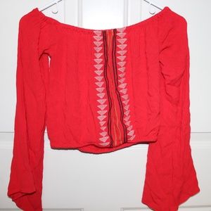 Red Off the shoulder Crop top with Bell Sleeves